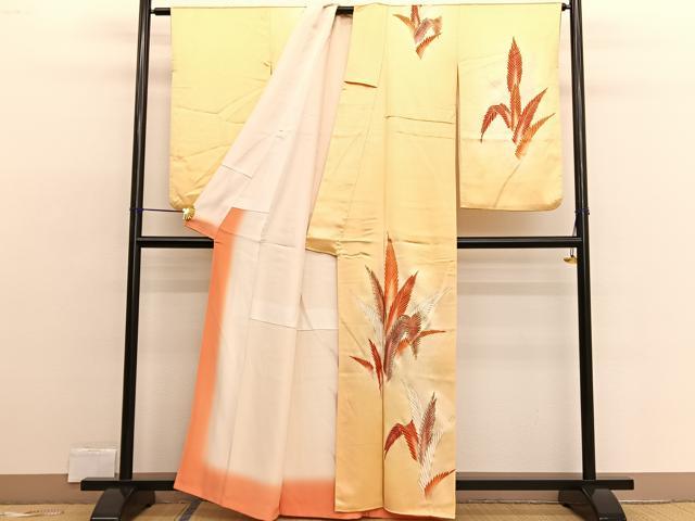 平和屋着物■訪問着 刺繍 草葉文 暈し染め 金彩 正絹 逸品 BAAW3370hv