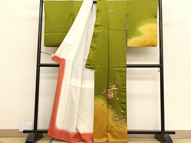 平和屋着物■訪問着 駒刺繍 貝桶松梅文 暈し染め 金彩 正絹 逸品 BAAW3386hv