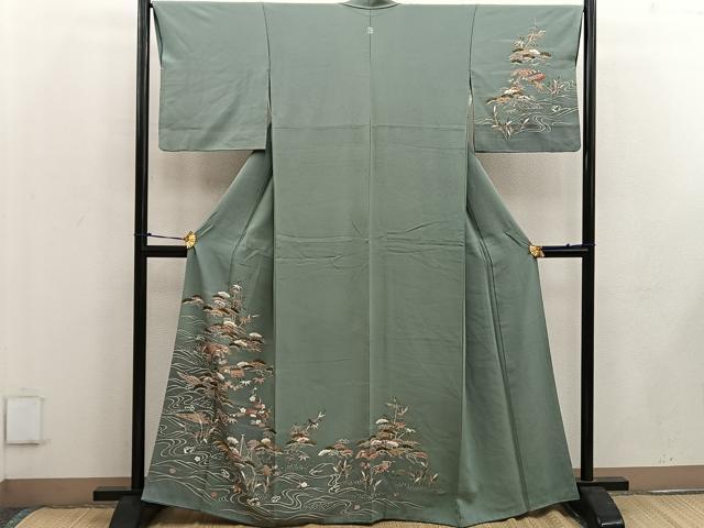 平和屋着物■訪問着 松竹梅 立波風景文 暈し染め 金彩 正絹 逸品 BAAW3425mz