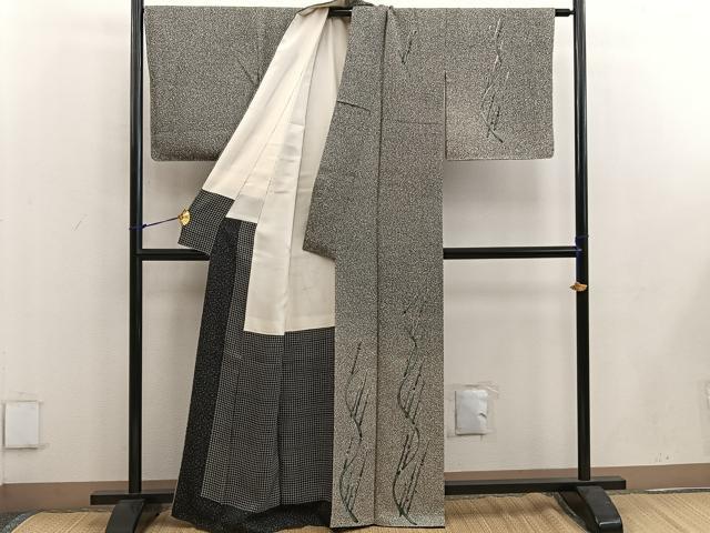 平和屋着物●二代目 川村久太郎 訪問着 幾何学文様 たたき染め 黒地 正絹 逸品 BAAW3437mz