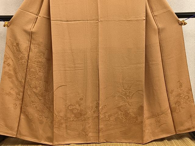 平和屋着物●豪華色留袖 七宝菊花地紋 琥珀色 正絹 逸品 BAAW3451mz