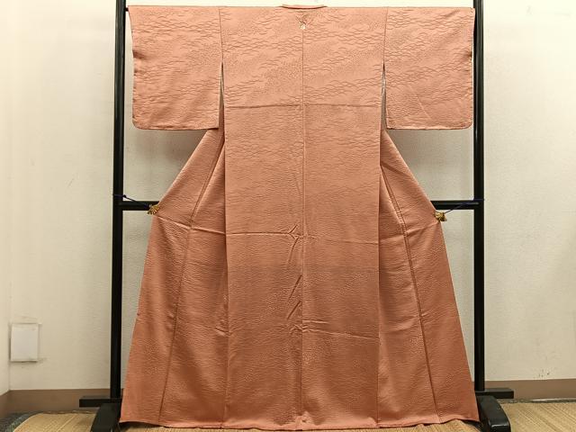 平和屋着物●上質な色無地 芝草地紋 黄丹色 正絹 逸品 未使用 BAAW3458mz