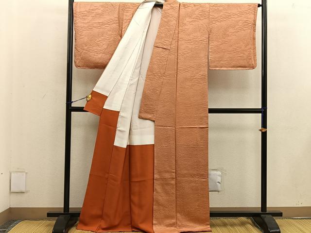 平和屋着物●上質な色無地 芝草地紋 黄丹色 正絹 逸品 未使用 BAAW3458mz