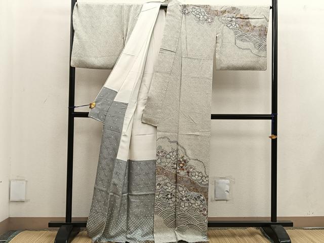 平和屋着物●訪問着 絞り 刺繍 菊花文 金彩 正絹 逸品 BAAW3463mz