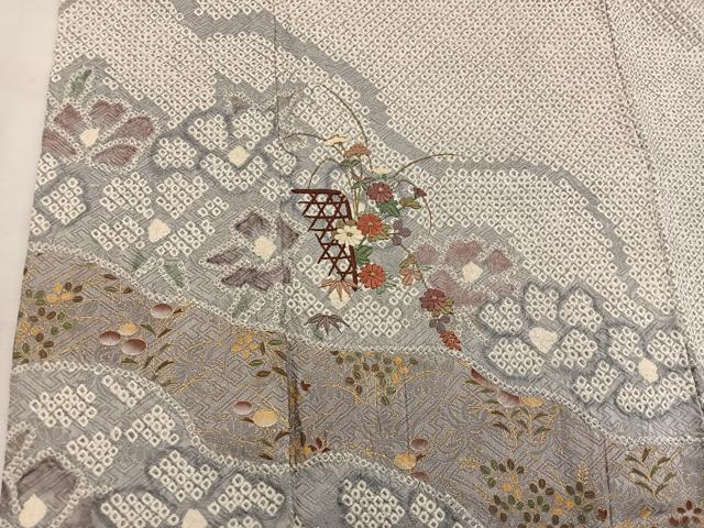 平和屋着物●訪問着 絞り 刺繍 菊花文 金彩 正絹 逸品 BAAW3463mz