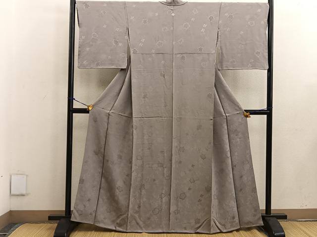 平和屋着物●上質な色無地 草花地紋 黄枯茶色 正絹 逸品 BAAW3495mz