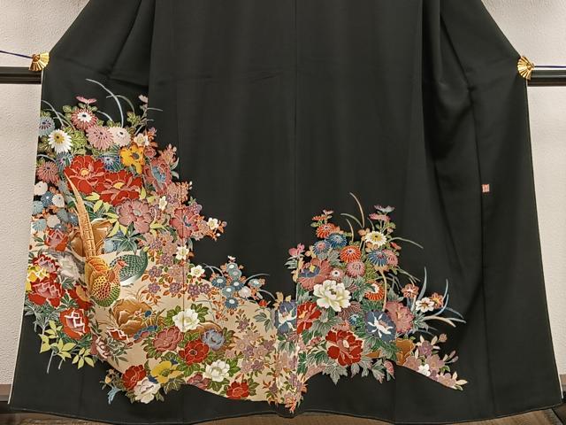 平和屋着物●豪華黒留袖 友禅 作家物 尾長鳥花文 正絹 逸品 BAAW3511mz