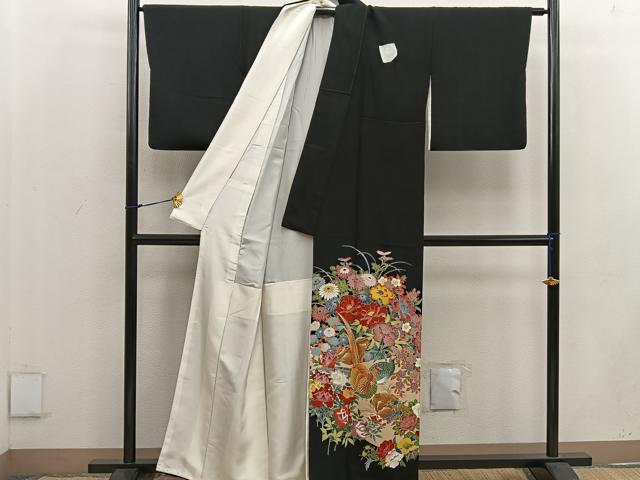 平和屋着物●豪華黒留袖 友禅 作家物 尾長鳥花文 正絹 逸品 BAAW3511mz