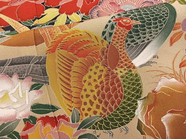 平和屋着物●豪華黒留袖 友禅 作家物 尾長鳥花文 正絹 逸品 BAAW3511mz