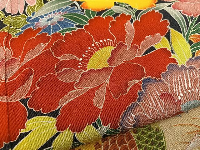 平和屋着物●豪華黒留袖 友禅 作家物 尾長鳥花文 正絹 逸品 BAAW3511mz