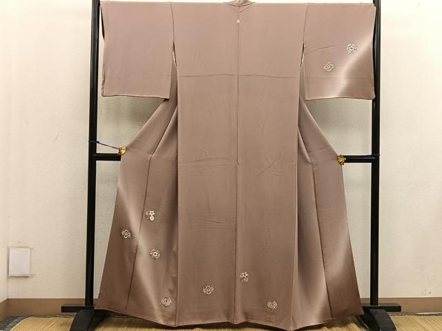 平和屋着物●訪問着 紬地 総刺繍 草花文 暈し染め 金糸 正絹 逸品 BAAW3518mz