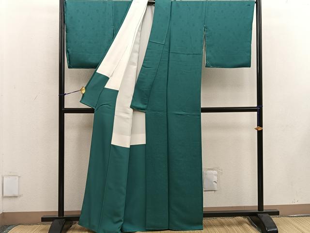 平和屋着物●上質な色無地 菊地紋 木賊色 正絹 逸品 BAAW3521mz