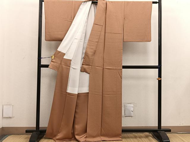 平和屋着物●本草木染作家 瑞寶 色無地 小麦色 正絹 逸品 BAAW3526mz