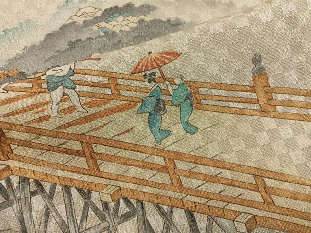 平和屋着物▽訪問着 単衣 手描き 人物風景文 正絹 逸品 BAAW3530mz