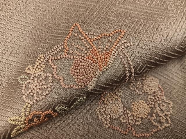 平和屋着物▽上質な小紋 単衣 中国三大刺繍 総刺繍 相良刺繍 花蝶文 正絹 逸品 BAAW3532mz