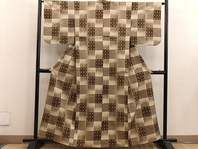 平和屋着物▽上質な紬 単衣 絣文様 正絹 逸品 BAAW3538mz