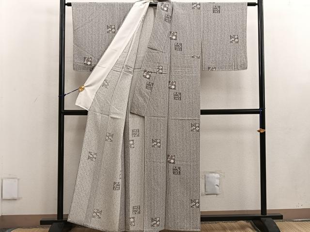 平和屋着物▽上質な小紋 単衣 色紙花文 正絹 逸品 BAAW3540mz