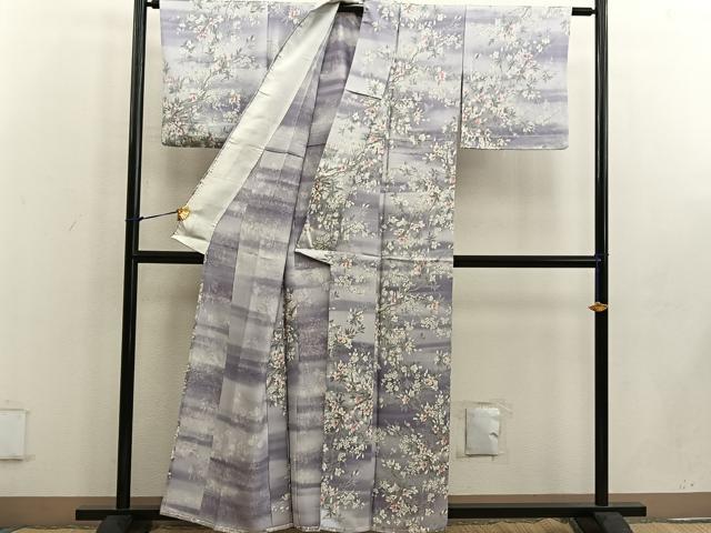 平和屋着物▽上質な小紋 単衣 枝花文 正絹 逸品 BAAW3541mz