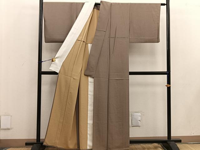 平和屋着物▽上質な色無地 単衣 朽葉色 正絹 逸品 BAAW3550mz