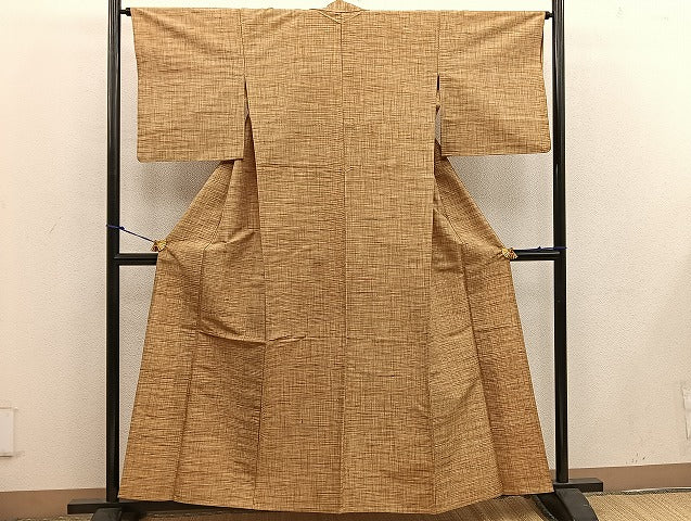 平和屋着物▽上質な紬 単衣 横段文 正絹 逸品 BAAW3552mz
