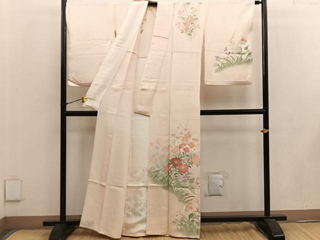 平和屋着物▽訪問着 単衣 手描き 菊花文 正絹 逸品 BAAW3559mz