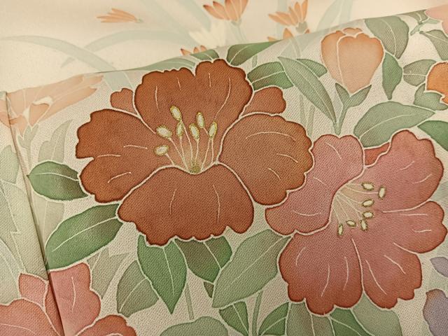 平和屋着物▽訪問着 単衣 手描き 菊花文 正絹 逸品 BAAW3559mz