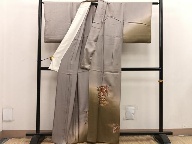 平和屋着物▽訪問着 単衣 刺繍 誰が袖花文 暈し染め 金彩 正絹 逸品 BAAW3564mz