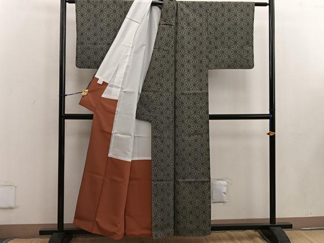 平和屋着物■小紋 麻の葉文様 洗える着物 BAAW3572mz