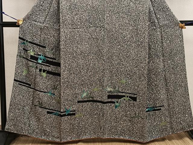 平和屋着物●訪問着 折り鶴 たたき染め 黒地 正絹 逸品 BAAW3607mz