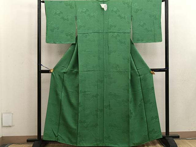 平和屋着物●上質な色無地 草葉地紋 松葉色 正絹 逸品 BAAW3609mz