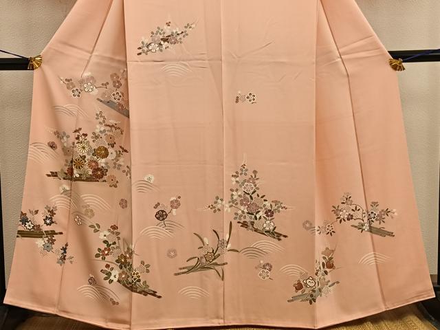 平和屋着物●訪問着 駒刺繍 枝梅菊花文 金彩 正絹 逸品 BAAW3614mz