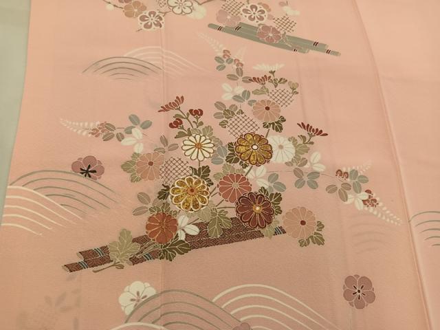 平和屋着物●訪問着 駒刺繍 枝梅菊花文 金彩 正絹 逸品 BAAW3614mz