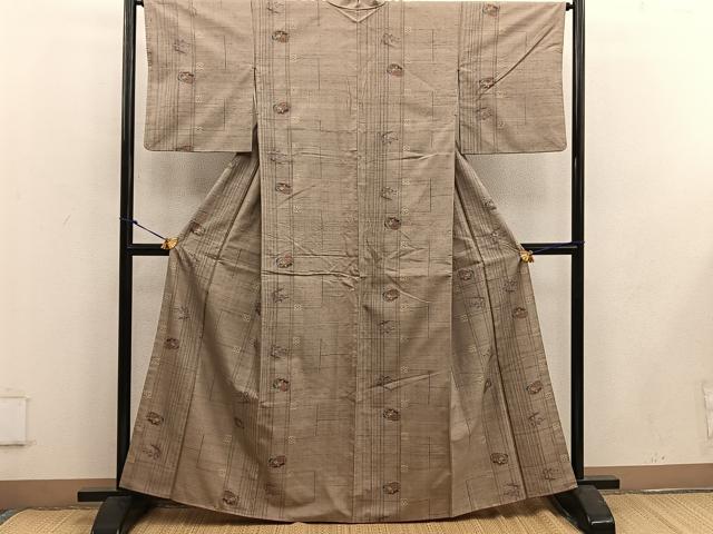 平和屋着物●小千谷紬 糸巻き花文 正絹 逸品 BAAW3617mz
