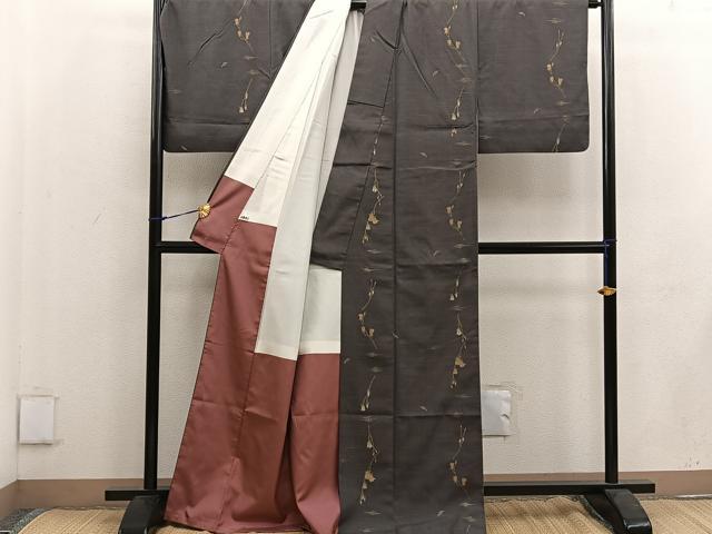 平和屋着物●上質な小紋 紬地 枝花文 金彩 正絹 逸品 BAAW3619mz