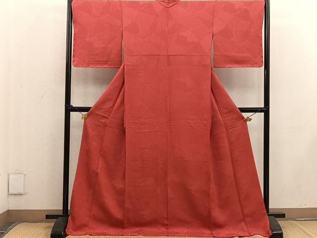 平和屋着物●上質な色無地 赤丹色 正絹 逸品 BAAW3620mz