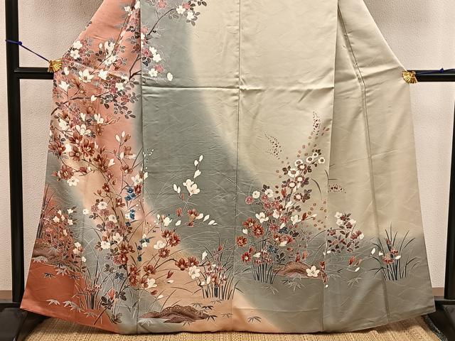 平和屋着物●訪問着 枝花文 暈し染め 金彩 正絹 逸品 BAAW3624mz