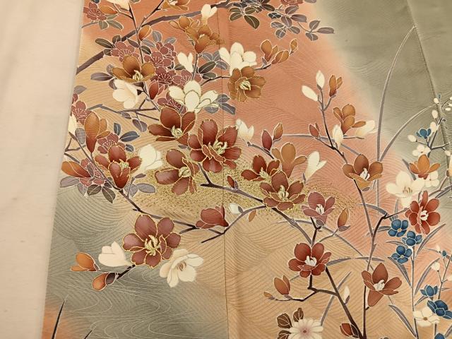 平和屋着物●訪問着 枝花文 暈し染め 金彩 正絹 逸品 BAAW3624mz