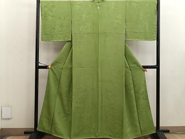 平和屋着物●上質な色無地 草花文 苗色 正絹 逸品 未使用 BAAW3635mz