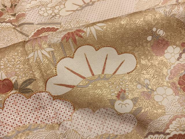 平和屋着物●銀座きしや 訪問着 駒刺繍 松竹梅 金彩 正絹 逸品 BAAW3643mz