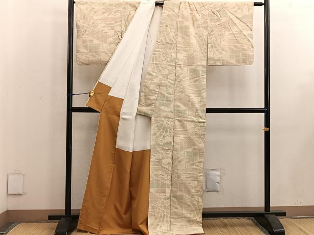 平和屋着物●本場結城玉紬 結織苑 100亀甲 幾何学文様 証紙付き 正絹 逸品 BAAW3661mz