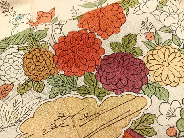 平和屋着物■上質な小紋 刺繍 雲取り菊花文 暈し染め 正絹 逸品 BAAW3689mz