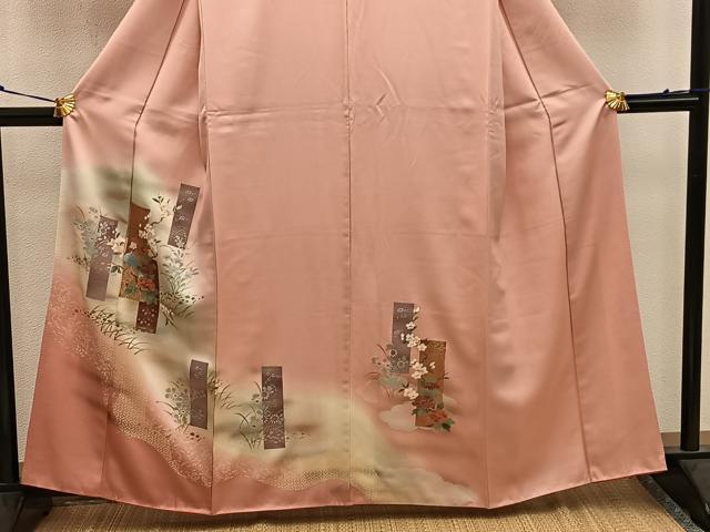 平和屋着物■訪問着 短冊花鳥文 暈し染め 金彩 正絹 逸品 BAAW3692mz