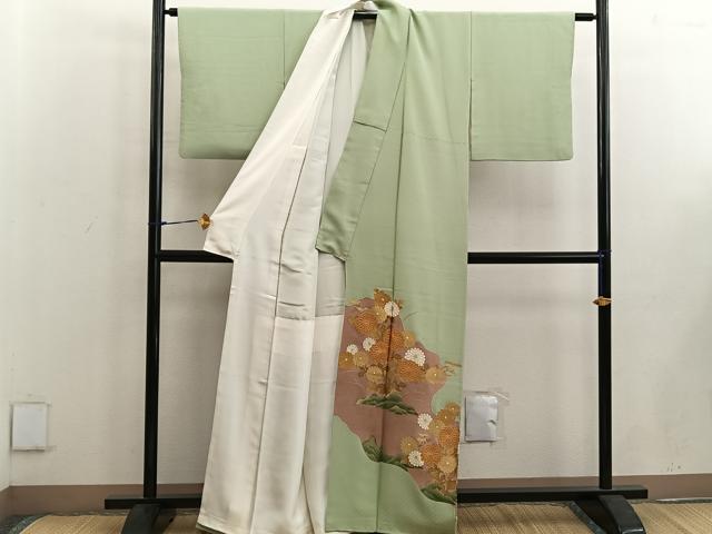 平和屋着物■豪華色留袖 駒刺繍 菊花文 金彩 正絹 逸品 BAAW3709mz