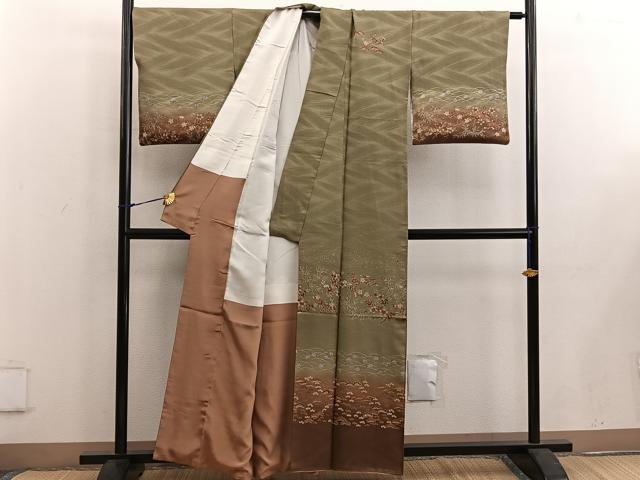 平和屋着物■訪問着 芝草花文 暈し染め 金彩 正絹 逸品 BAAW3713mz