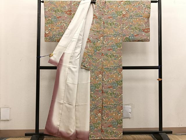 平和屋着物■上質な小紋 型染め 風景花文 正絹 逸品 BAAW3796mz