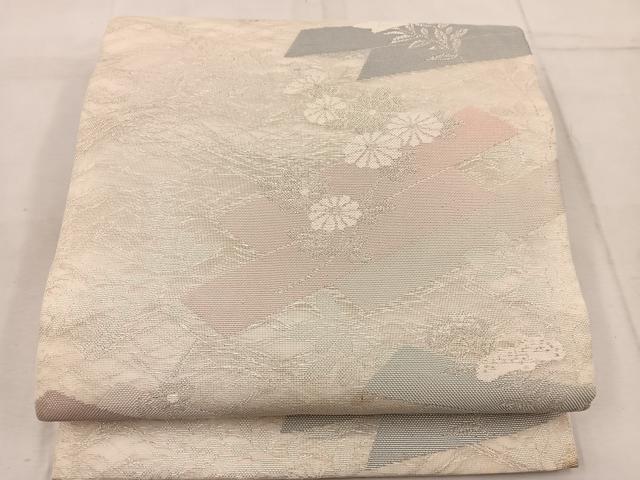 平和屋着物*夏物 六通柄袋帯 菊花文 銀糸 正絹 逸品 BAAW3802mz