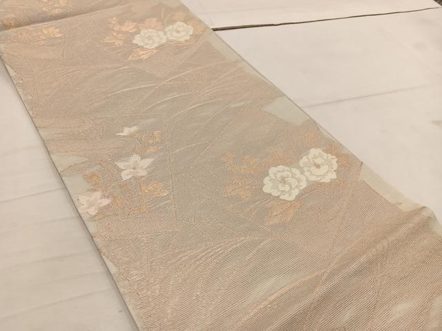 平和屋着物*夏物 六通柄袋帯 色紙花文 金糸 正絹 逸品 BAAW3823mz