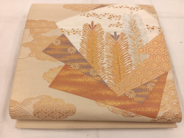 平和屋着物◎太鼓柄袋帯 綴れ 色紙重ね亀甲花文 金銀糸 正絹 逸品 BAAW3840mz