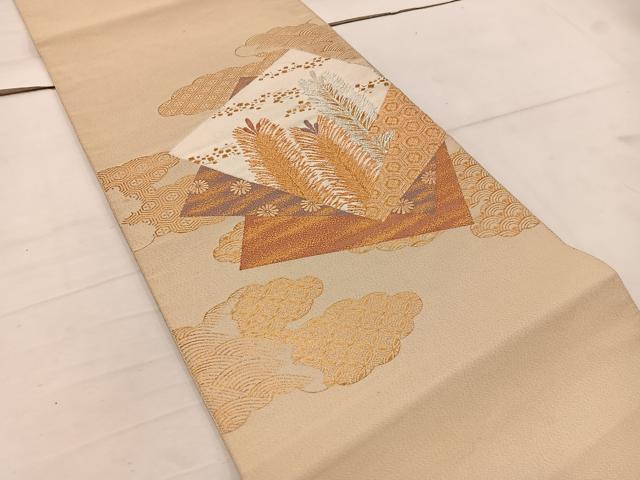 平和屋着物◎太鼓柄袋帯 綴れ 色紙重ね亀甲花文 金銀糸 正絹 逸品 BAAW3840mz