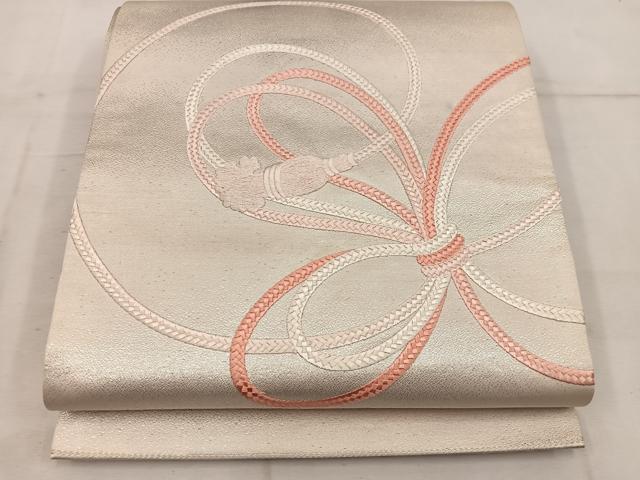 平和屋着物◎太鼓柄袋帯 総刺繍 結紐文 正絹 逸品 BAAW3841mz